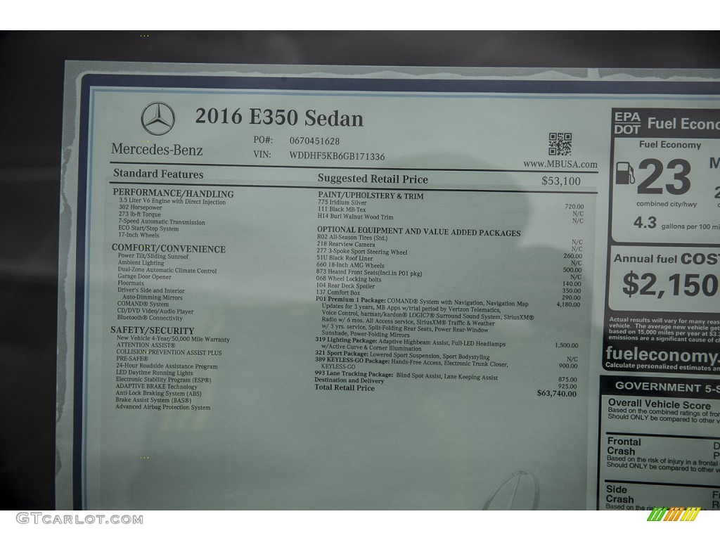 2016 Mercedes-Benz E 350 Sedan Window Sticker Photo #104162504
