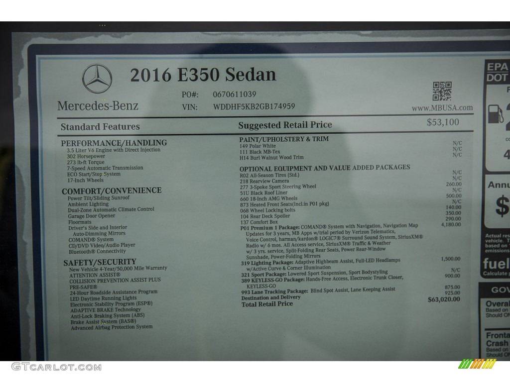 2016 Mercedes-Benz E 350 Sedan Window Sticker Photo #104187305
