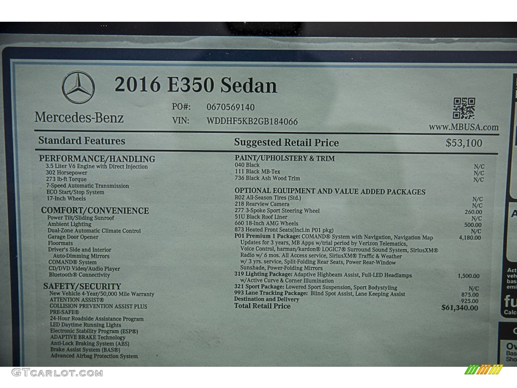 2016 Mercedes-Benz E 350 Sedan Window Sticker Photo #104272968