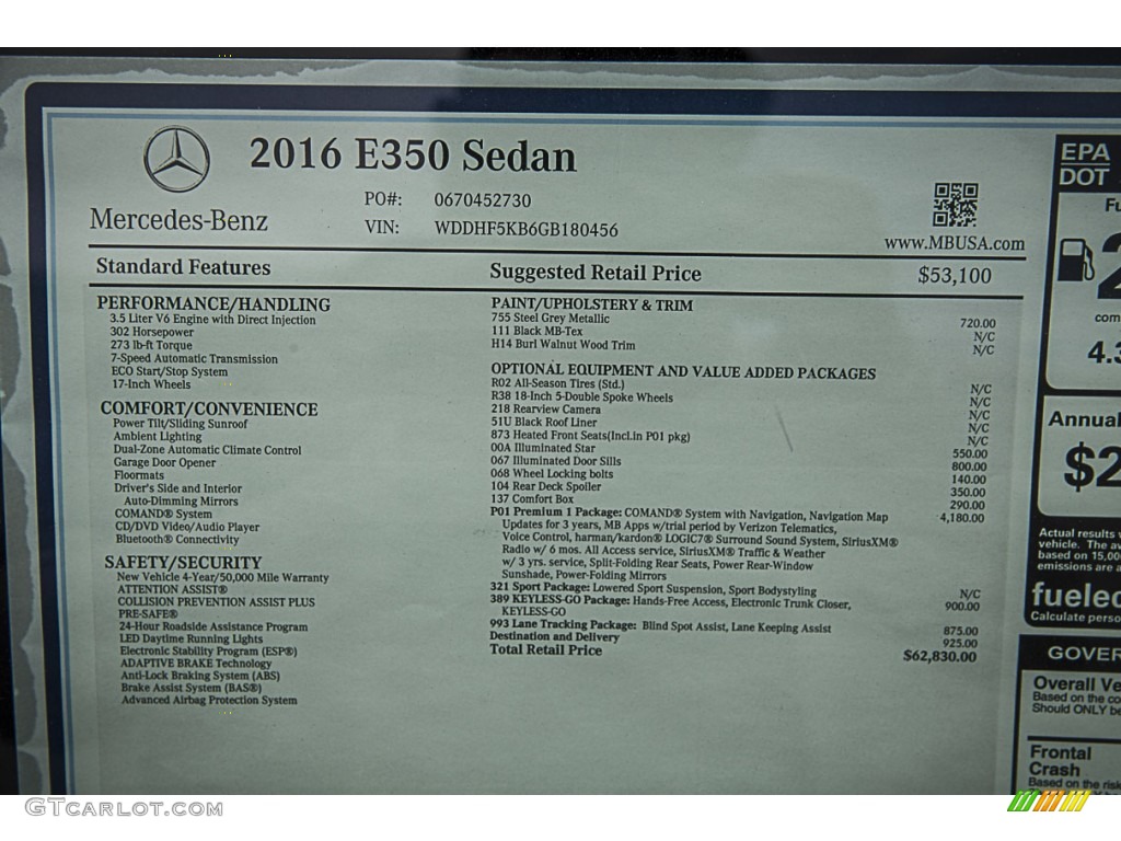 2016 Mercedes-Benz E 350 Sedan Window Sticker Photo #104273718