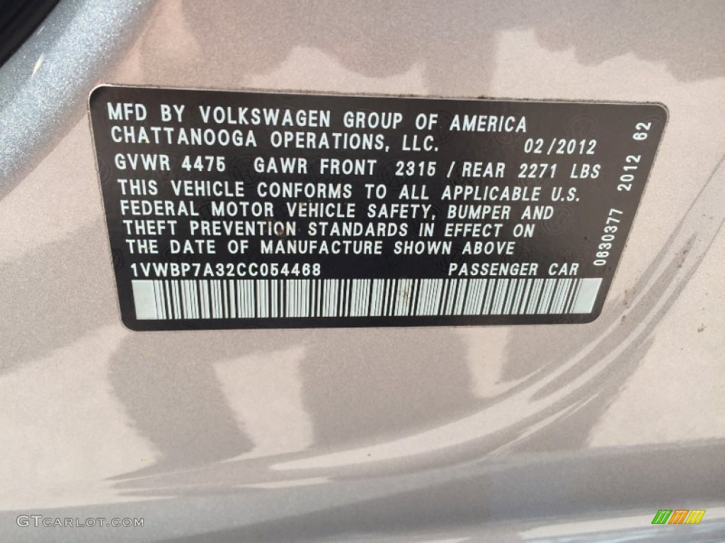 2012 Passat 2.5L SE - Tungsten Silver Metallic / Titan Black photo #15