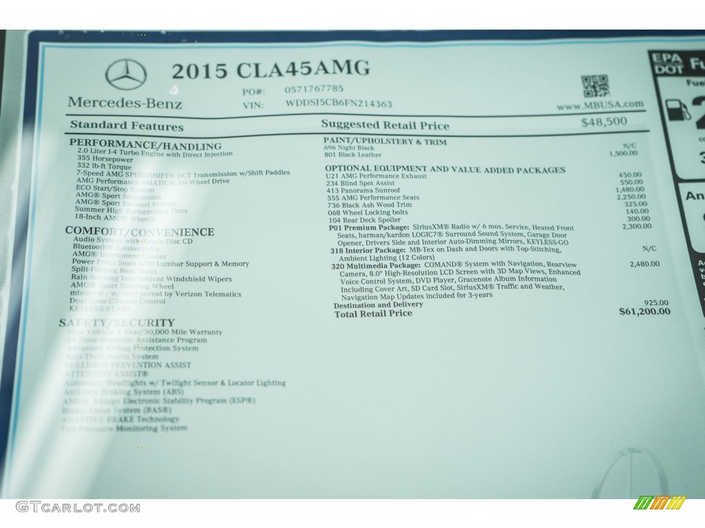 2015 Mercedes-Benz CLA 45 AMG Window Sticker Photo #104285960