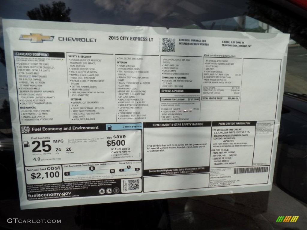 2015 Chevrolet City Express LT Window Sticker Photo #104301260
