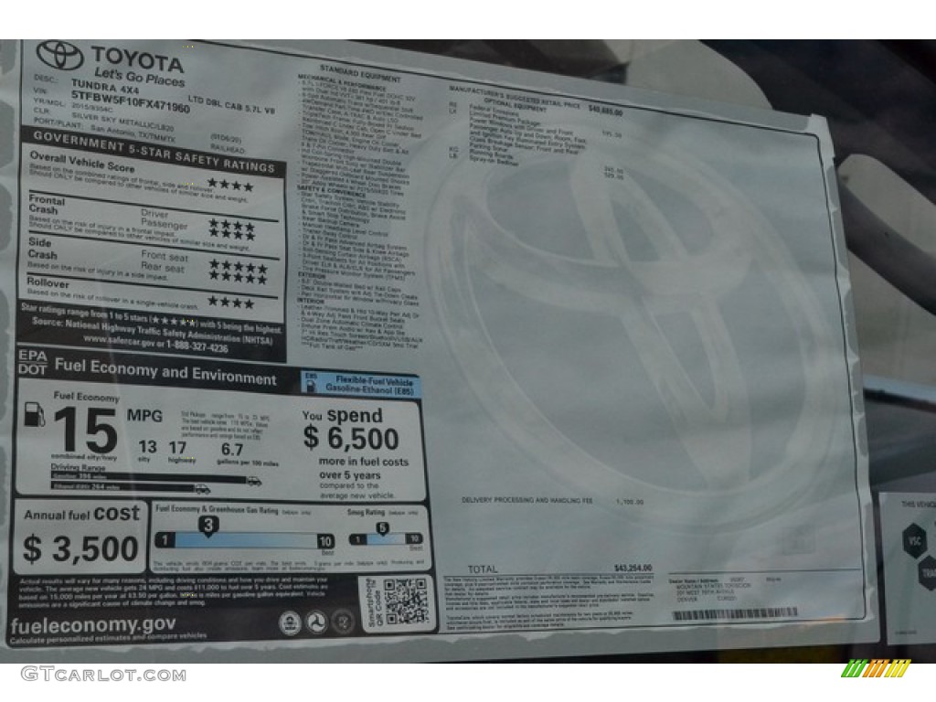 2015 Toyota Tundra Limited Double Cab 4x4 Window Sticker Photos