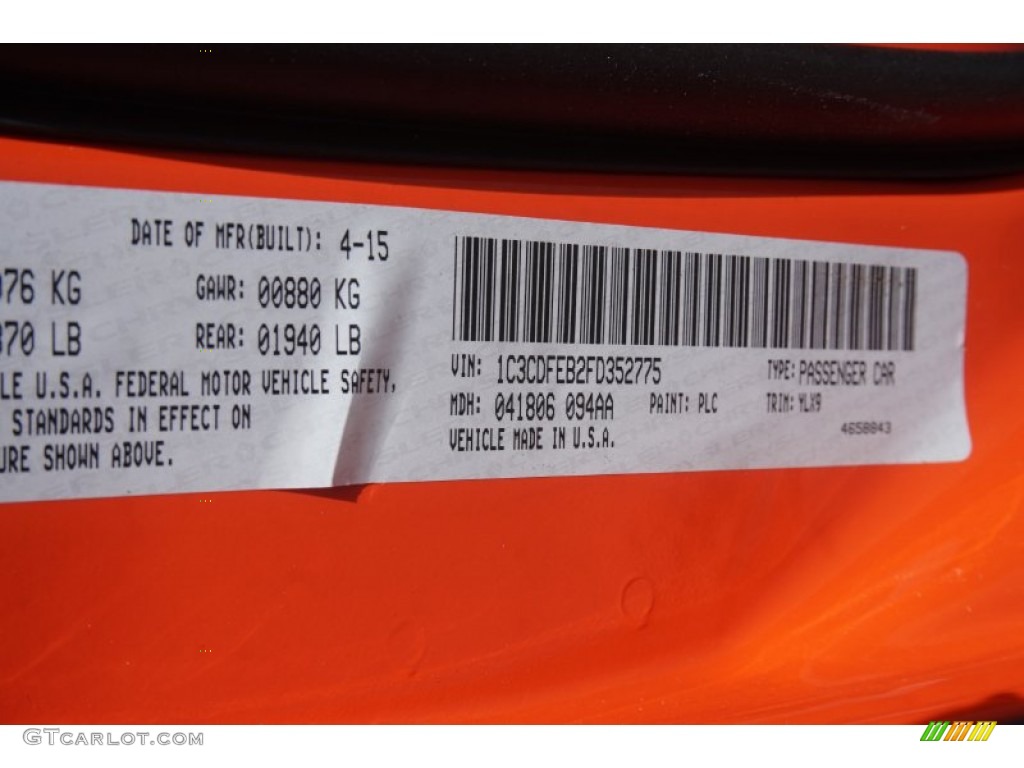 2015 Dart GT - Vitamin C / Black/Ruby Red Accent Stitching photo #9