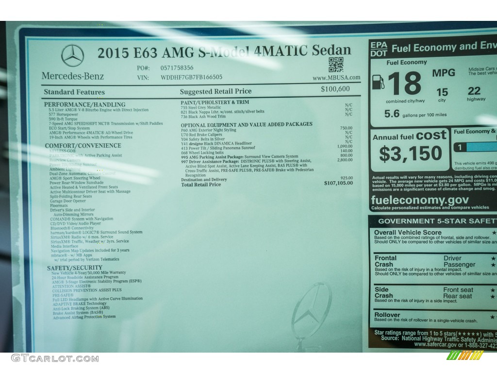 2015 Mercedes-Benz E 63 AMG S 4Matic Sedan Window Sticker Photos