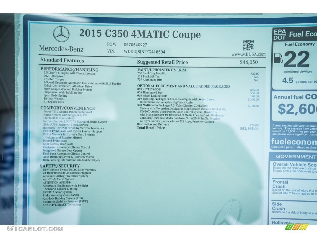 2015 Mercedes-Benz C 350 4Matic Coupe Window Sticker Photo #104360796