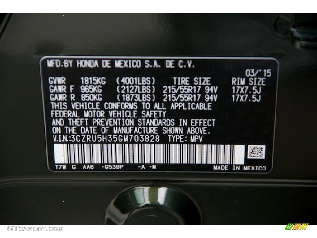 2016 HR-V Color Code G539P for Misty Green Pearl Photo #104376469
