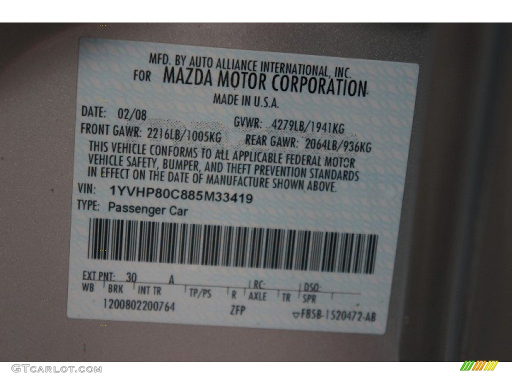 2008 MAZDA6 i Touring Sedan - Silver Metallic / Gray photo #14