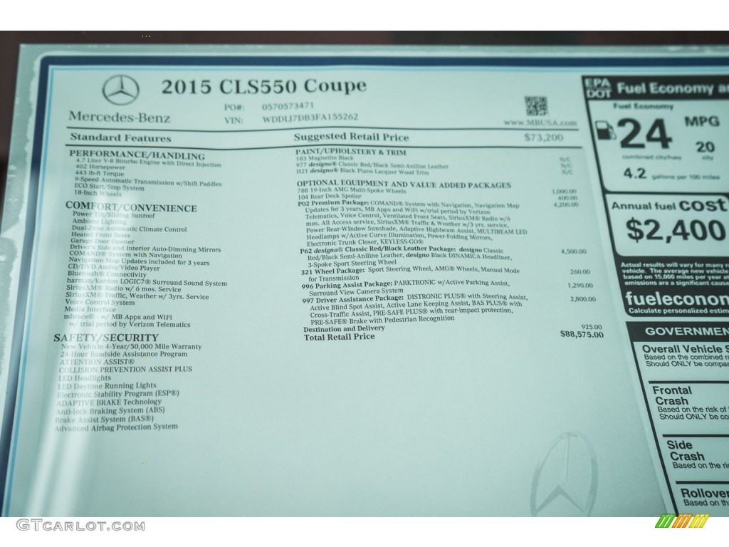 2015 Mercedes-Benz CLS 550 Coupe Window Sticker Photo #104437532