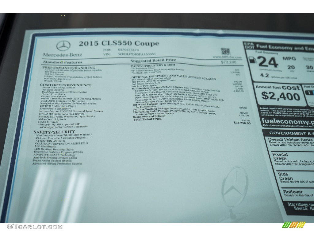 2015 Mercedes-Benz CLS 550 Coupe Window Sticker Photo #104437688
