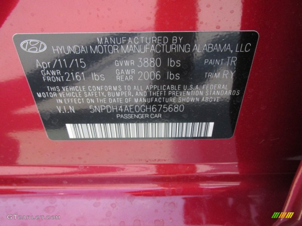 2016 Elantra Value Edition - Red / Black photo #32