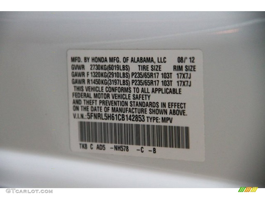 2012 Odyssey EX-L - Taffeta White / Gray photo #34