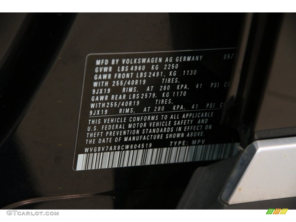 2012 Tiguan SEL 4Motion - Deep Black Metallic / Black photo #20