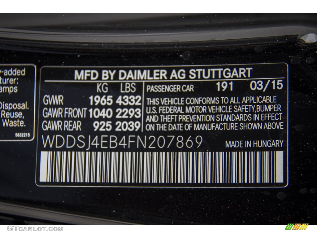2015 CLA Color Code 191 for Cosmos Black Metallic Photo #104495883