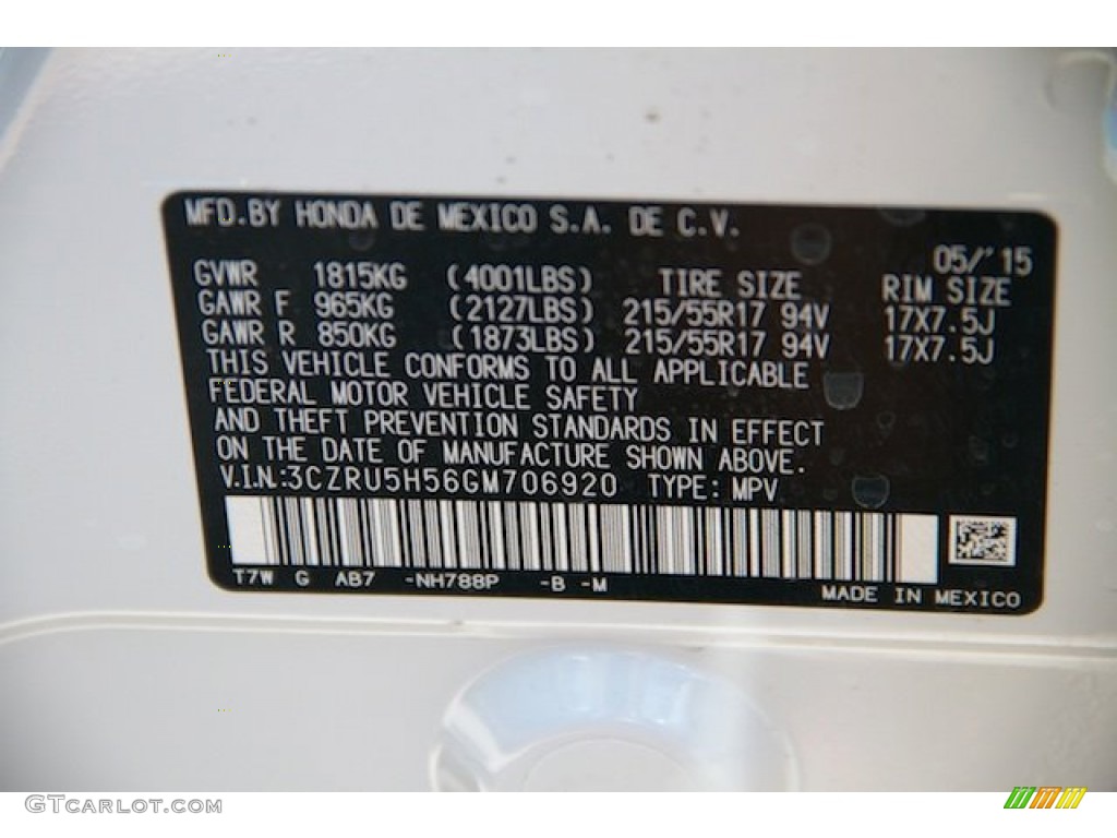 2016 HR-V Color Code NH788P for White Orchid Pearl Photo #104529849