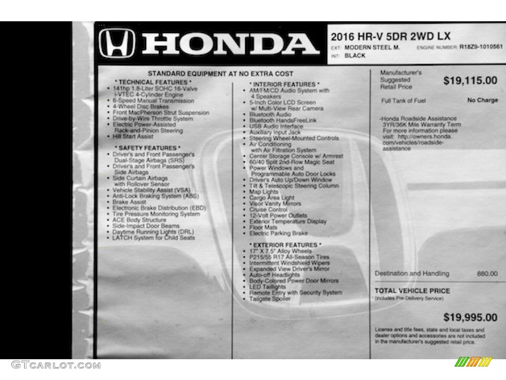 2016 Honda HR-V LX Window Sticker Photo #104530171