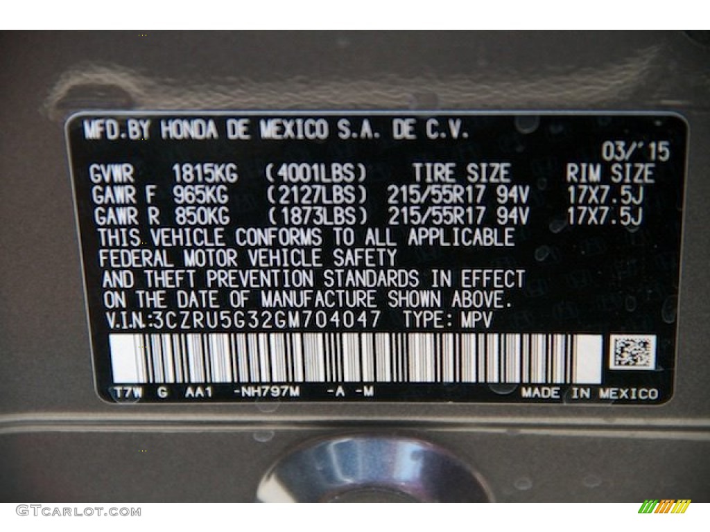 2016 HR-V Color Code NH797M for Modern Steel Metallic Photo #104530222