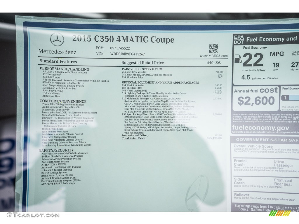 2015 Mercedes-Benz C 350 4Matic Coupe Window Sticker Photo #104530329