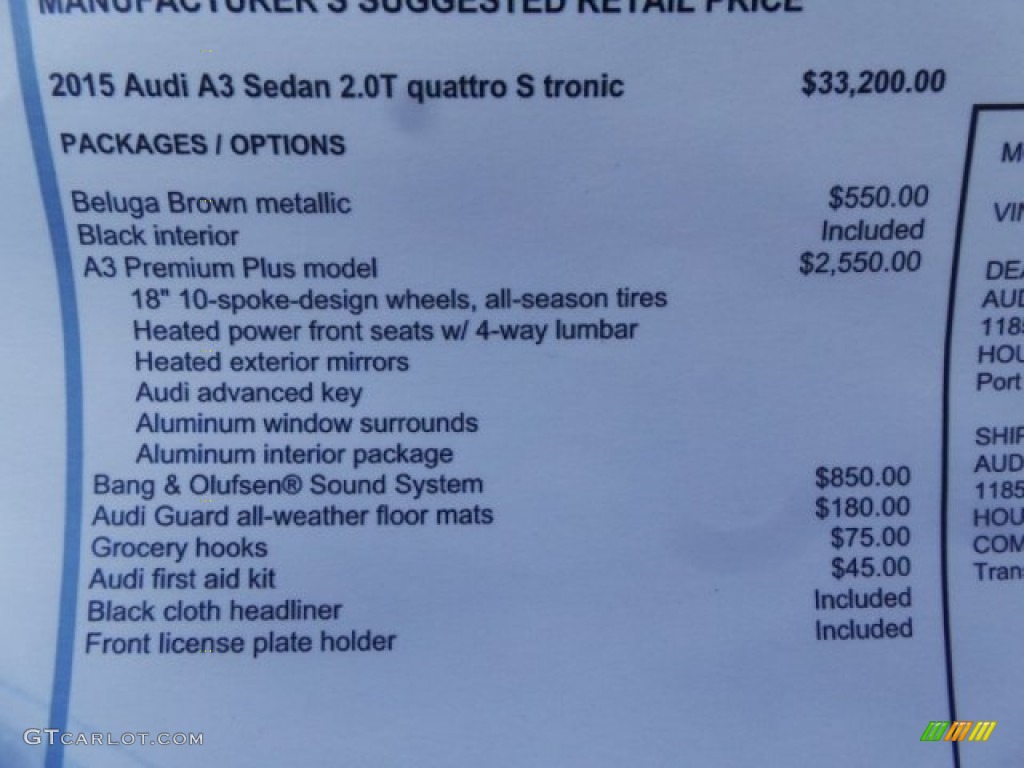 2015 A3 2.0 Premium Plus quattro - Beluga Brown Metallic / Black photo #31