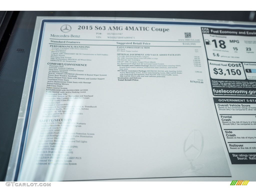 2015 Mercedes-Benz S 63 AMG 4Matic Coupe Window Sticker Photos