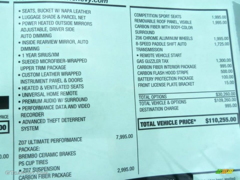 2015 Chevrolet Corvette Z06 Coupe Window Sticker Photo #104589201