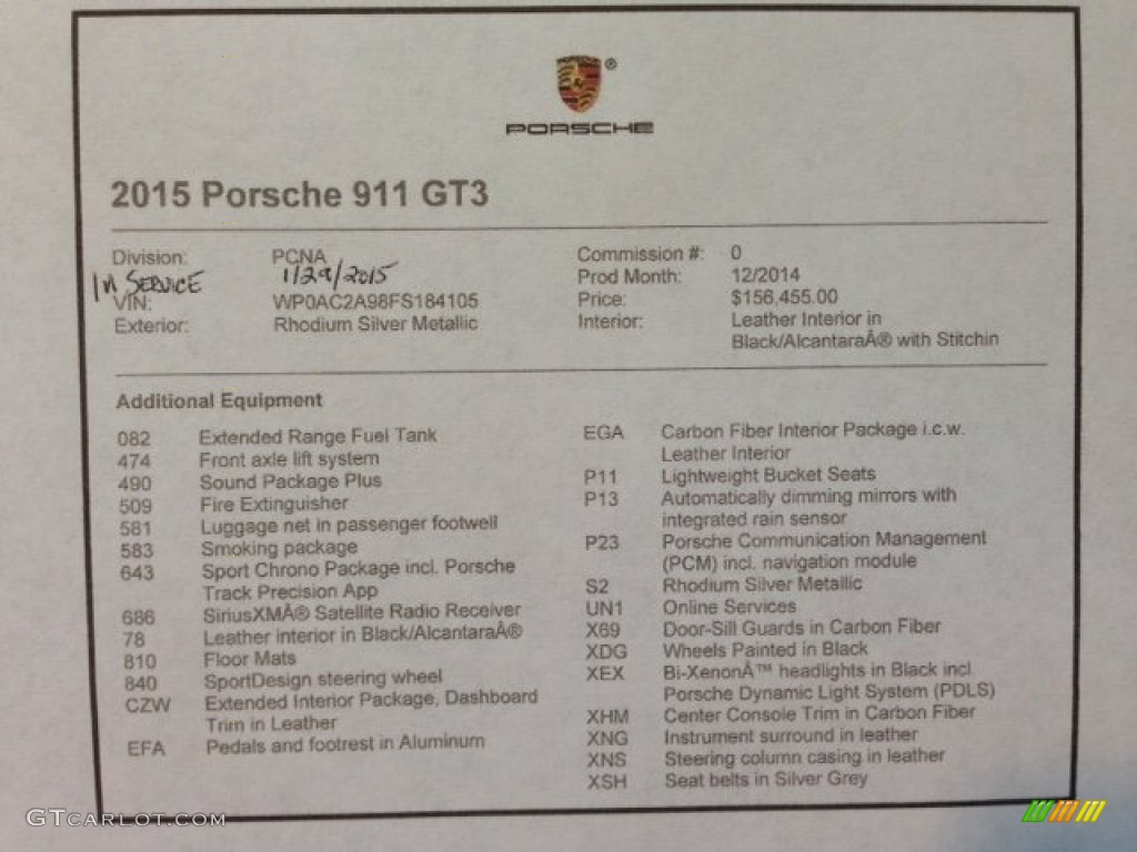 2015 Porsche 911 GT3 Window Sticker Photos