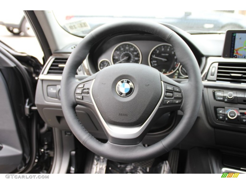 2015 BMW 3 Series 328i xDrive Sedan Black Steering Wheel Photo #104669374