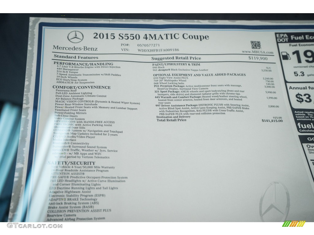 2015 Mercedes-Benz S 550 4Matic Coupe Window Sticker Photo #104672419