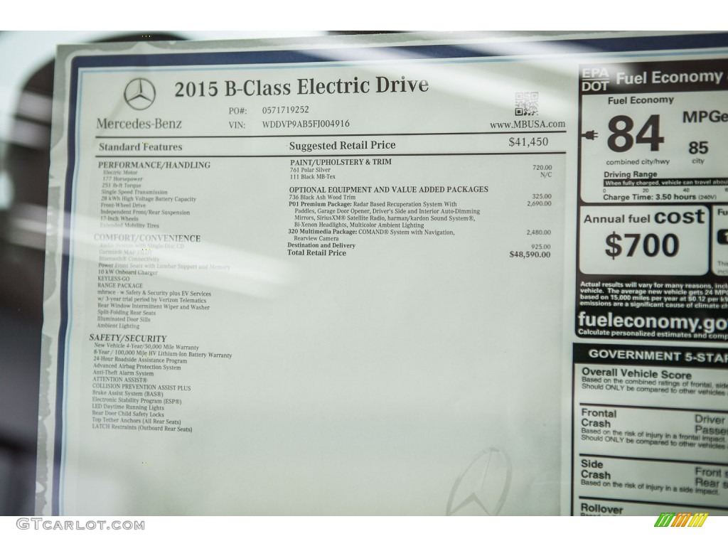 2015 Mercedes-Benz B Electric Drive Window Sticker Photo #104679699