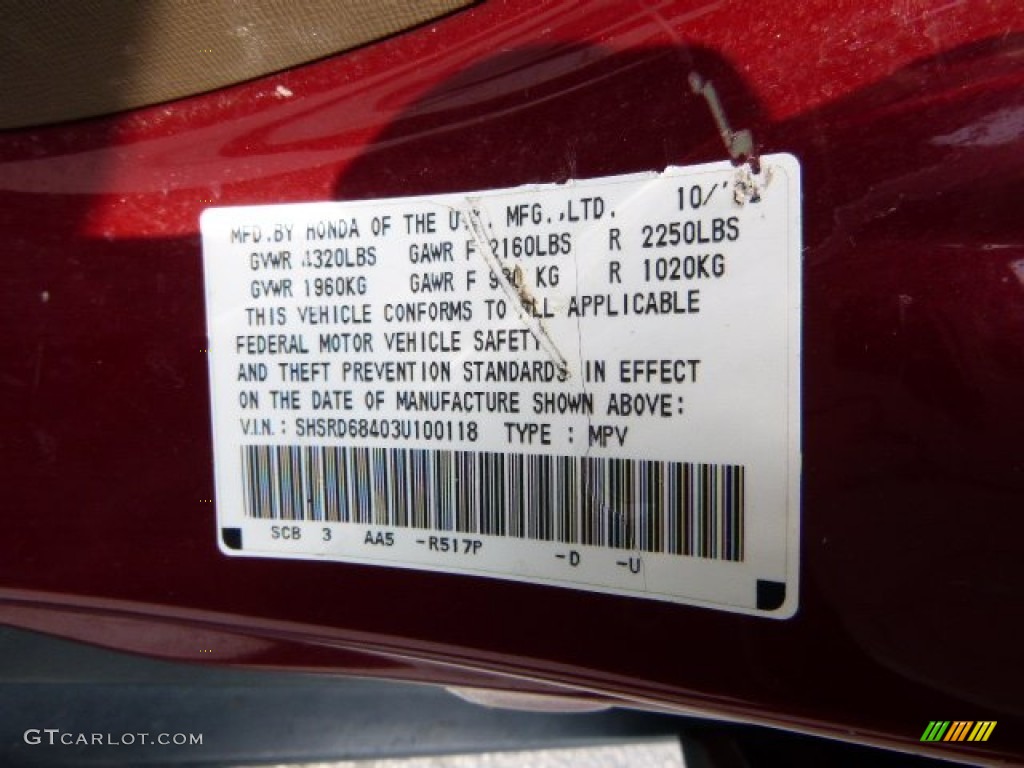 2003 CR-V LX - Chianti Red Pearl / Saddle photo #19