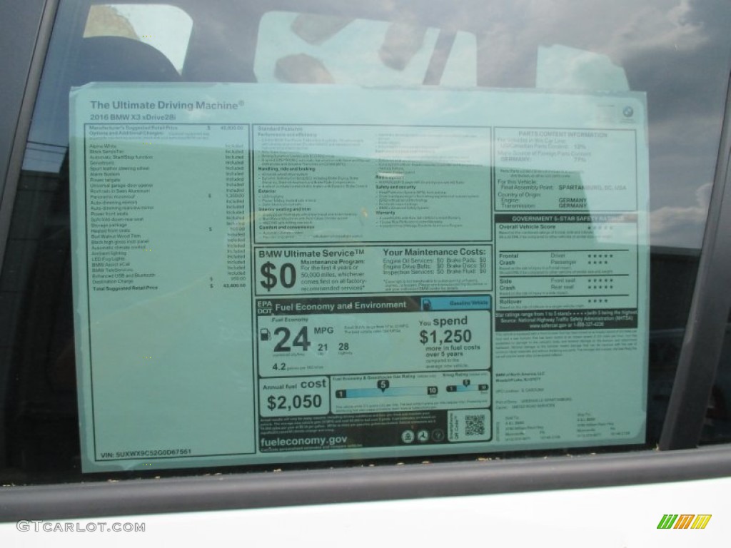2016 BMW X3 xDrive28i Window Sticker Photo #104690115