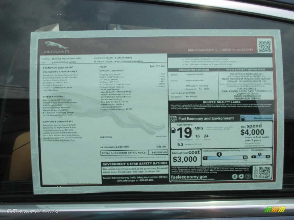 2015 Jaguar XJ XJL Portfolio Window Sticker Photo #104691846