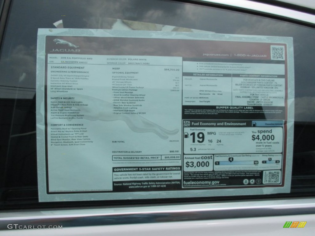 2015 Jaguar XJ XJL Portfolio Window Sticker Photo #104692275