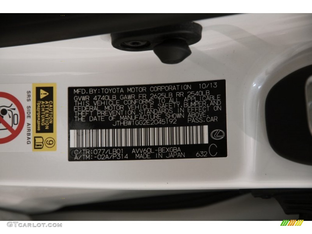 2014 Lexus ES 300h Hybrid Color Code Photos