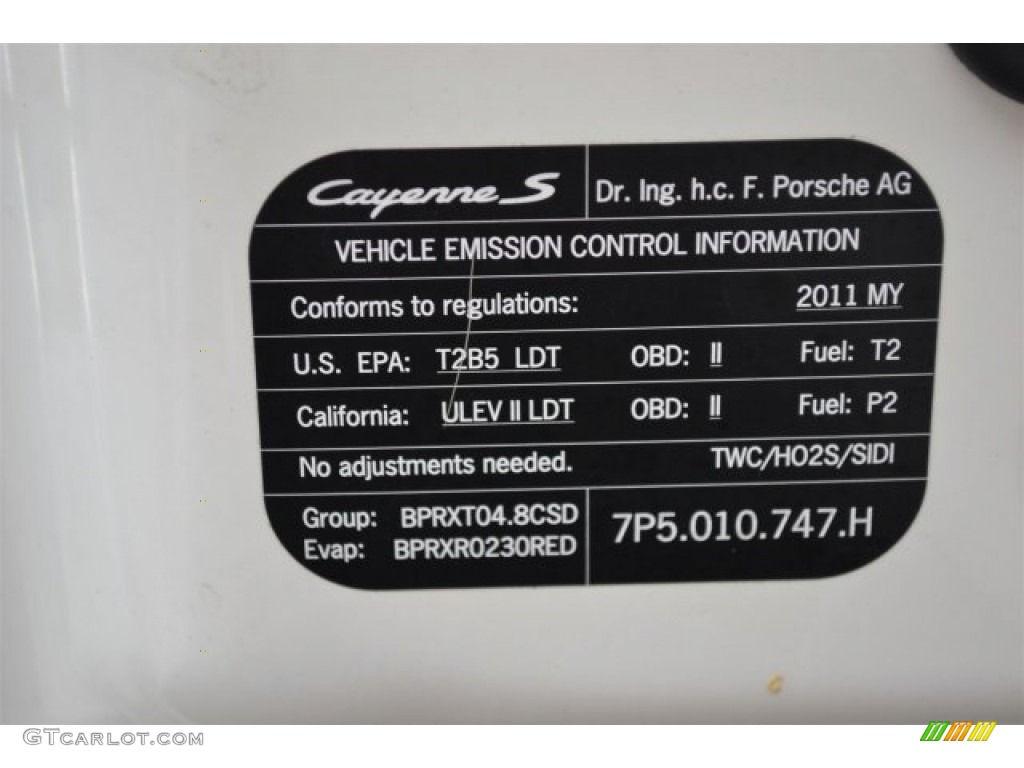 2011 Porsche Cayenne S Info Tag Photo #104709291