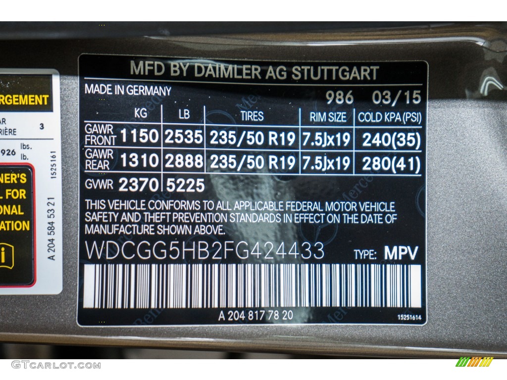 2015 GLK 350 - Pebble Grey Metallic / Ash/Black photo #7