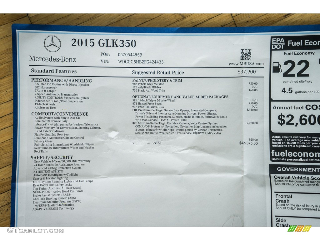 2015 GLK 350 - Pebble Grey Metallic / Ash/Black photo #11