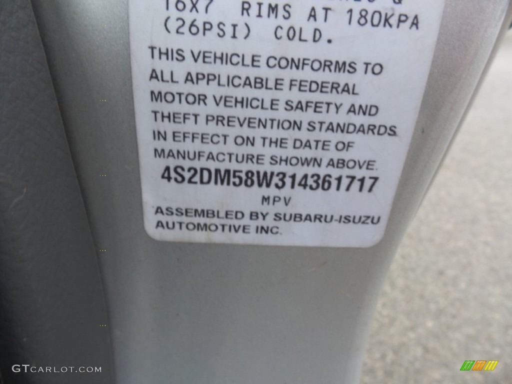 2001 Rodeo S 4WD - Bright Silver Metallic / Gray photo #12