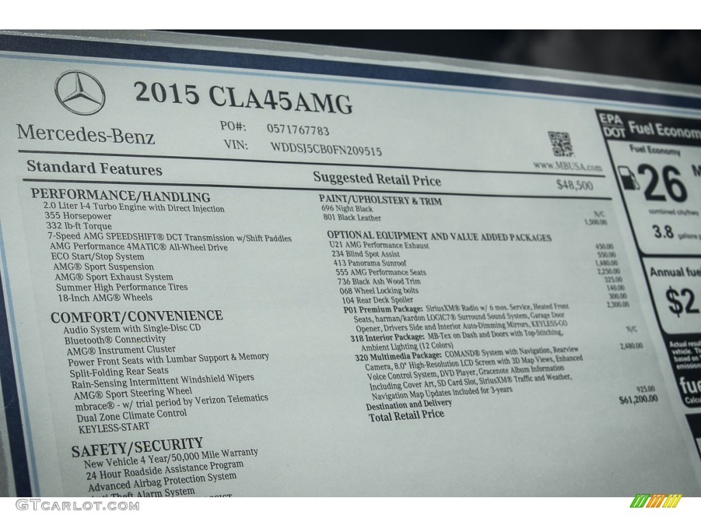 2015 Mercedes-Benz CLA 45 AMG Window Sticker Photo #104732756
