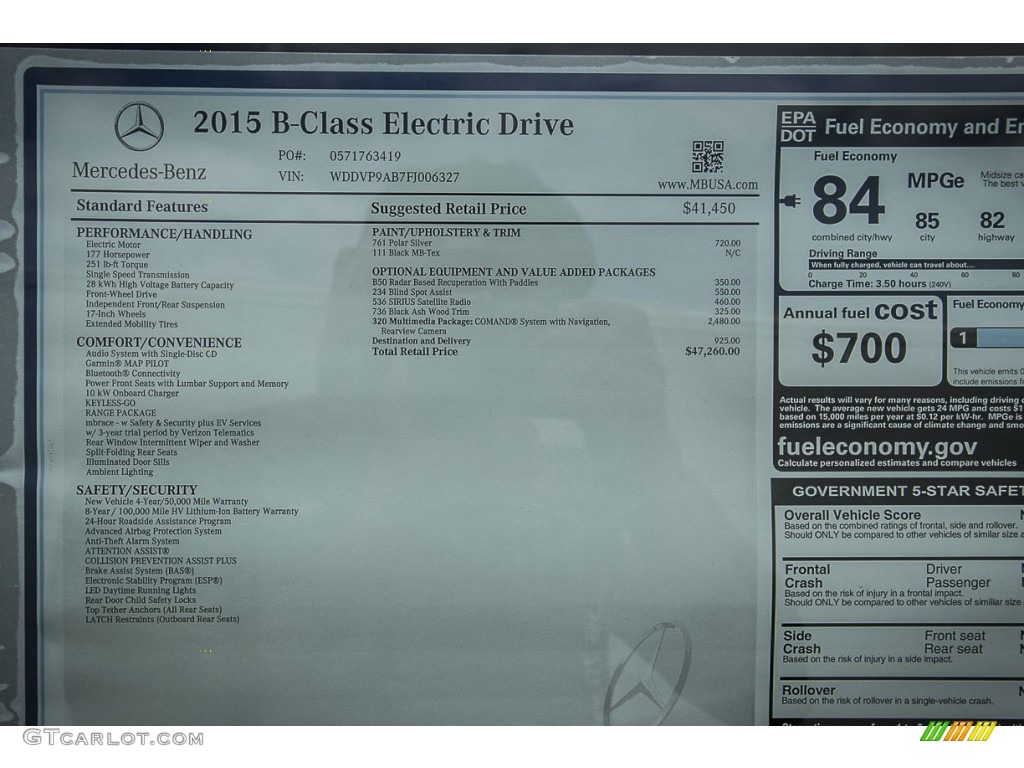 2015 Mercedes-Benz B Electric Drive Window Sticker Photo #104733689