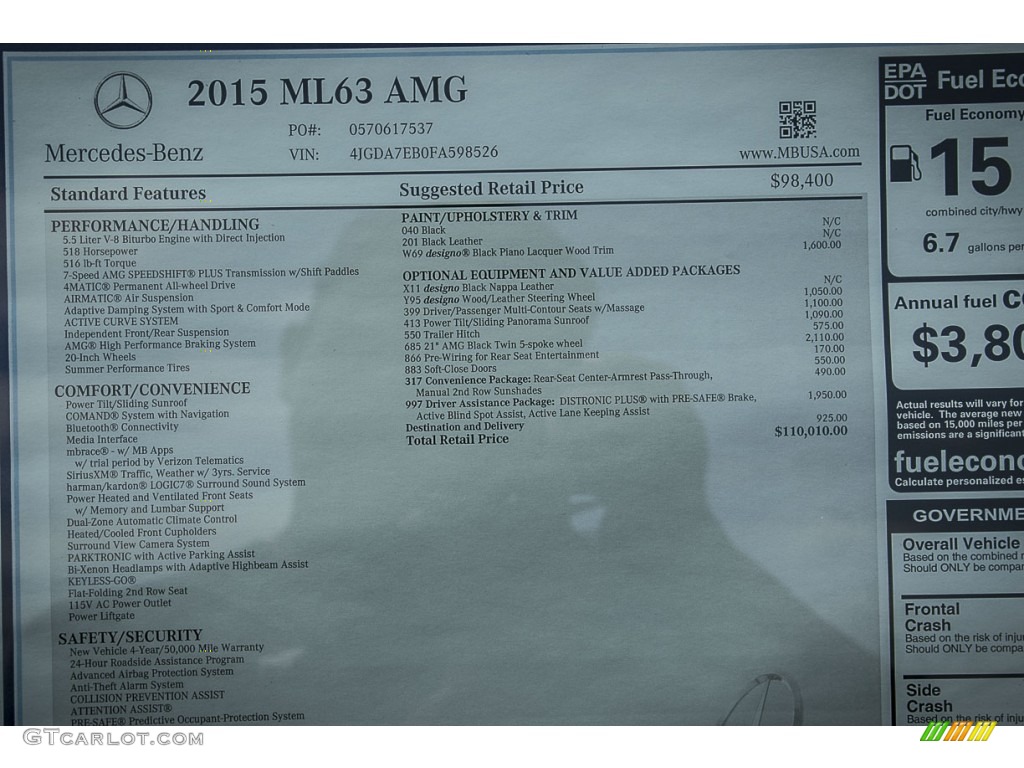 2015 Mercedes-Benz ML 63 AMG Window Sticker Photo #104733950