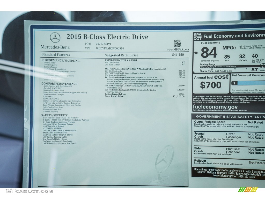 2015 Mercedes-Benz B Electric Drive Window Sticker Photo #104751886