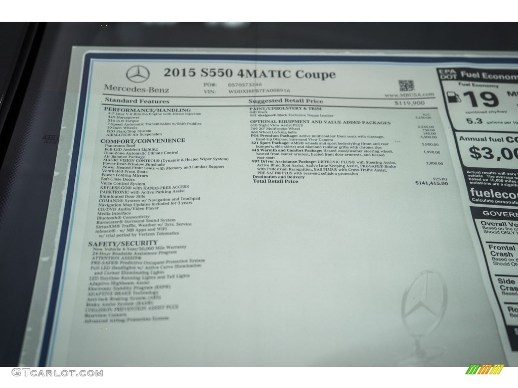 2015 Mercedes-Benz S 550 4Matic Coupe Window Sticker Photo #104754394