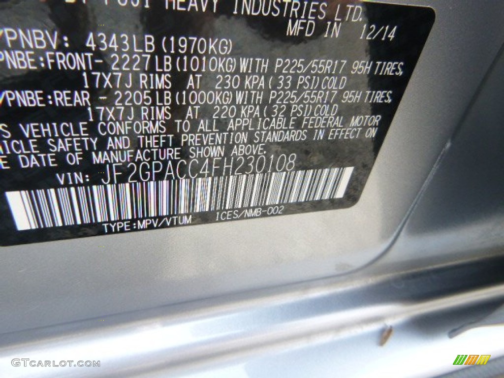 2015 XV Crosstrek 2.0i Premium - Ice Silver Metallic / Black photo #17