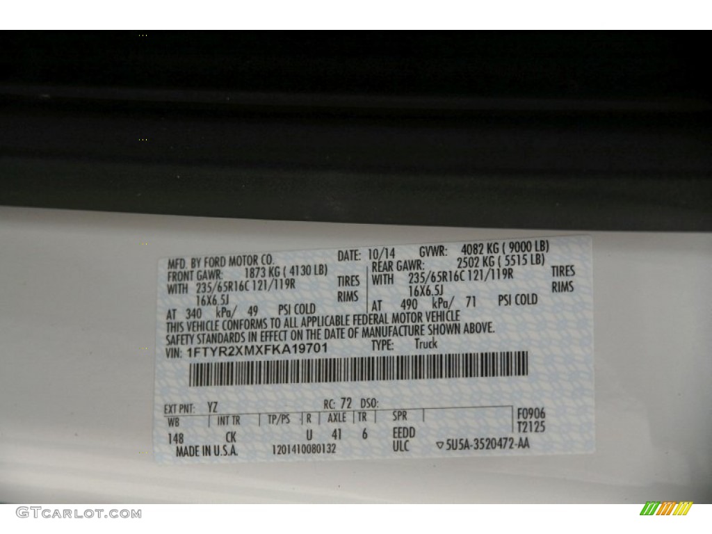 2015 Transit Color Code YZ for Oxford White Photo #104792965