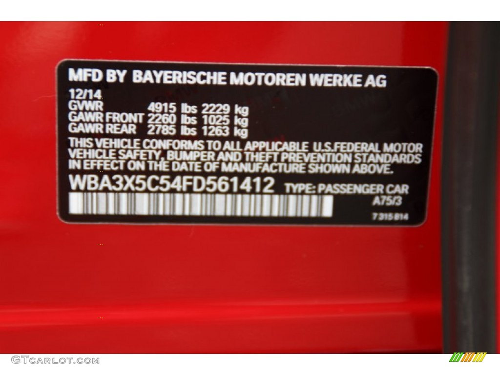 2015 BMW 3 Series 328i xDrive Gran Turismo Color Code Photos