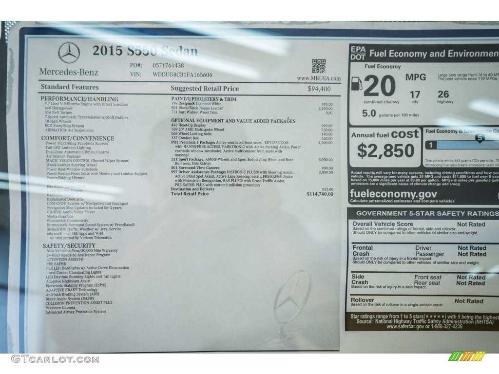 2015 Mercedes-Benz S 550 Sedan Window Sticker Photo #104813125