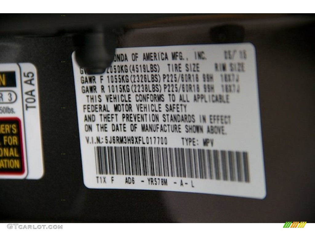 2015 CR-V Touring - Urban Titanium Metallic / Black photo #23