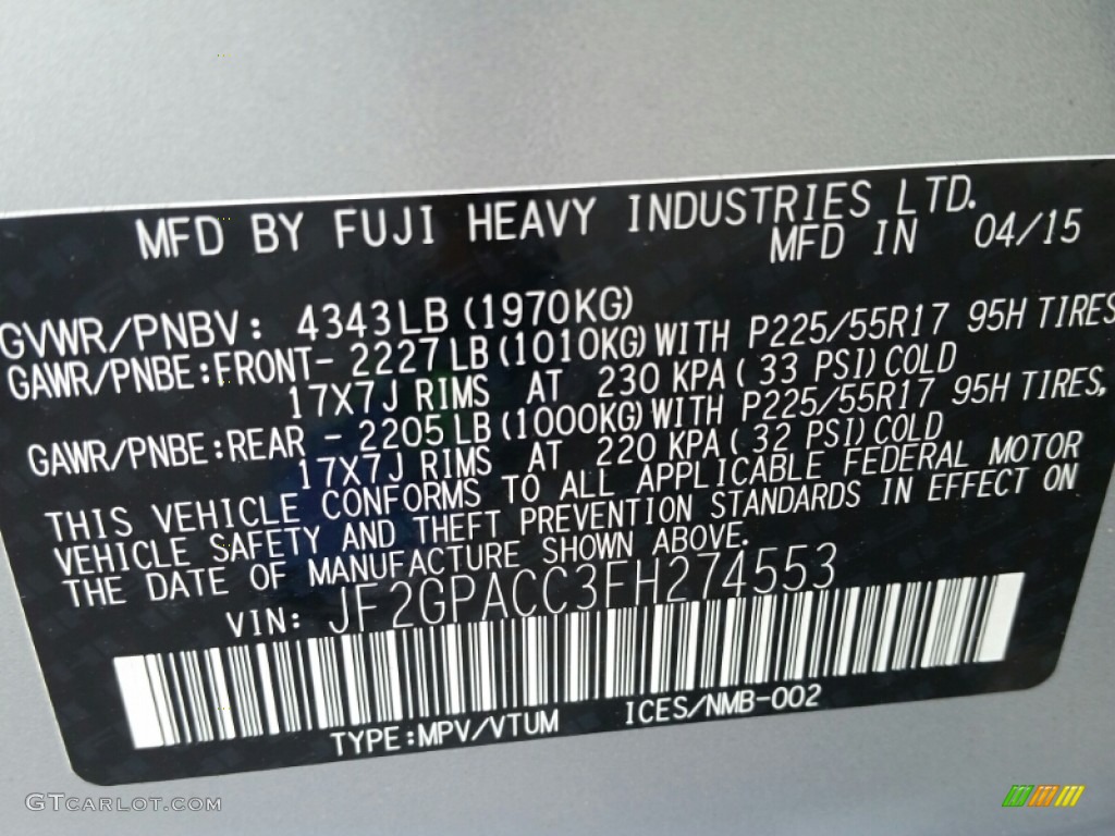 2015 XV Crosstrek 2.0i Premium - Ice Silver Metallic / Black photo #8